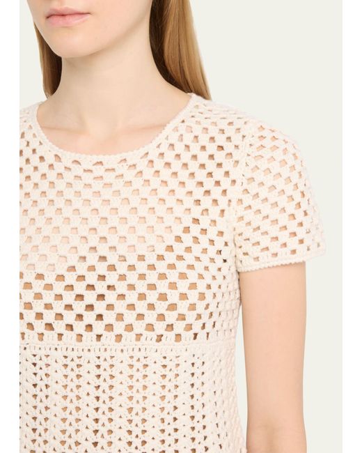 Michael Kors Natural Cashmere Crochet-knit Short-sleeve Mini Dress