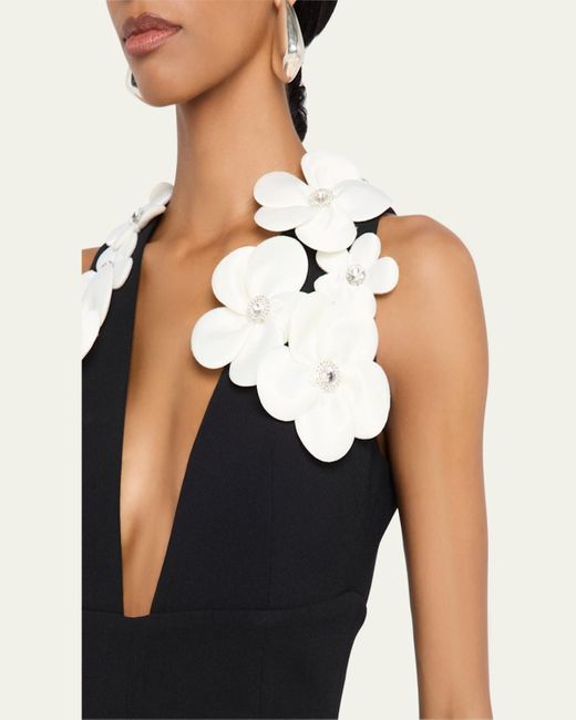 Bronx and Banco Black Estelle Deep V-Neck Floral Applique Mini Dress