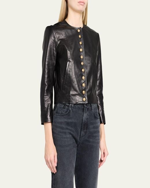 R13 Black Front-Snap Leather Jacket