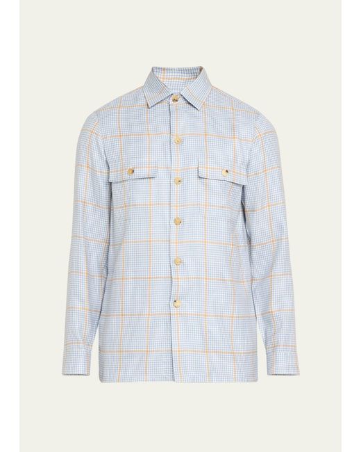 Cesare Attolini Blue Houndstooth Check Overshirt for men