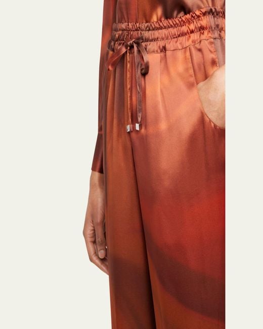 Kiton Red Abstract Drawstring Silk Pants
