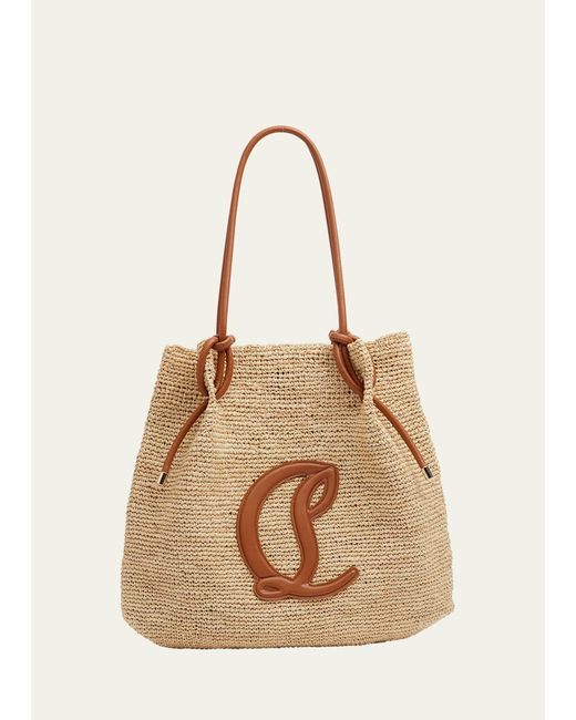 Christian Louboutin Natural By My Side Beach Tote In Raffia With Leather Logo