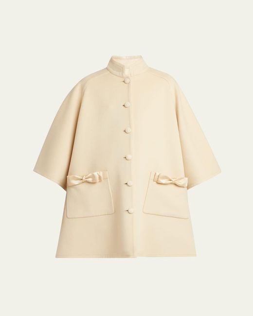 Valentino Garavani Natural Bow Three-Quarter Sleeve Wool Cashmere Cape