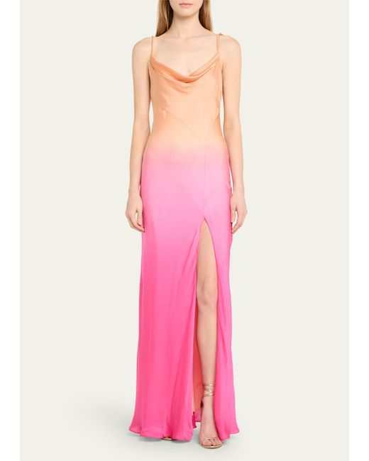 LoveShackFancy Pink Nadine Ombre Silk Cowl-neck Maxi Slip Dress