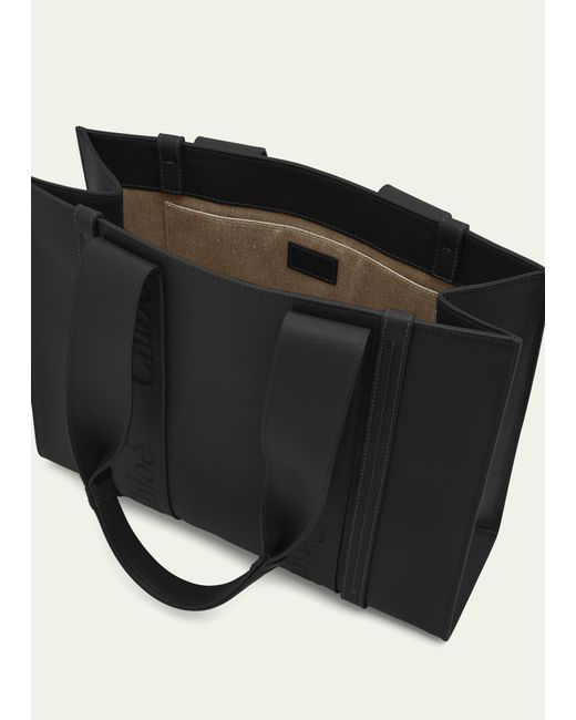 Chloé Black Woody Medium Tote Bag In Leather