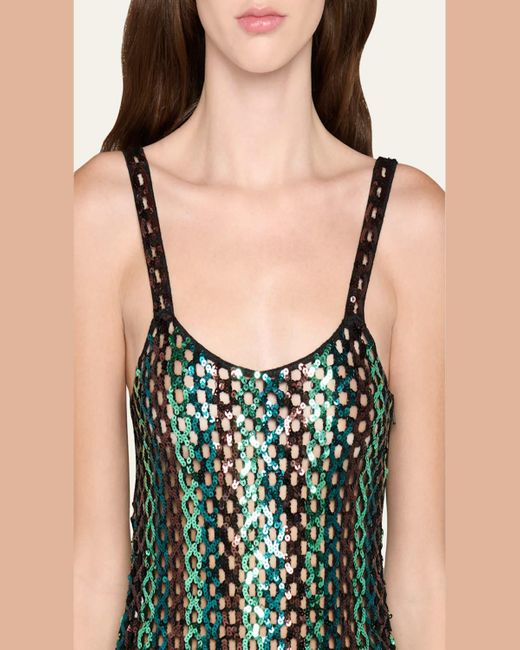 Diane von Furstenberg Green X Henry Zankov Nolita Striped Sequin Net Maxi Dress