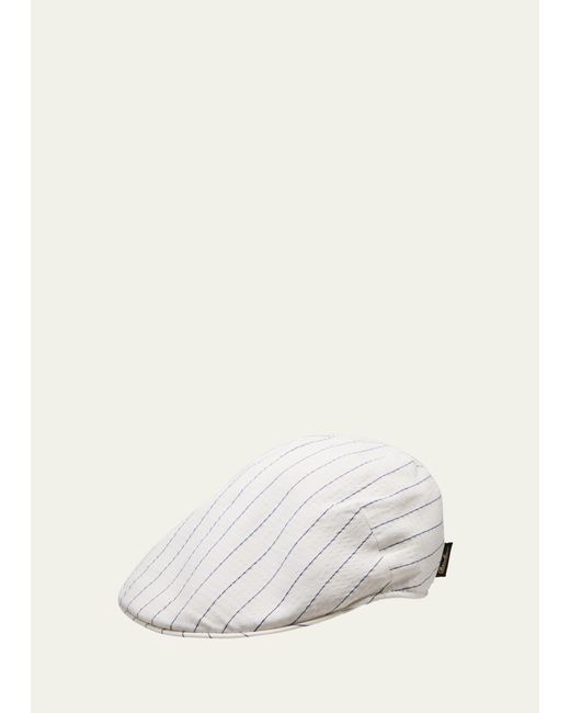 Borsalino White Seersucker Stripe Flat Cap for men