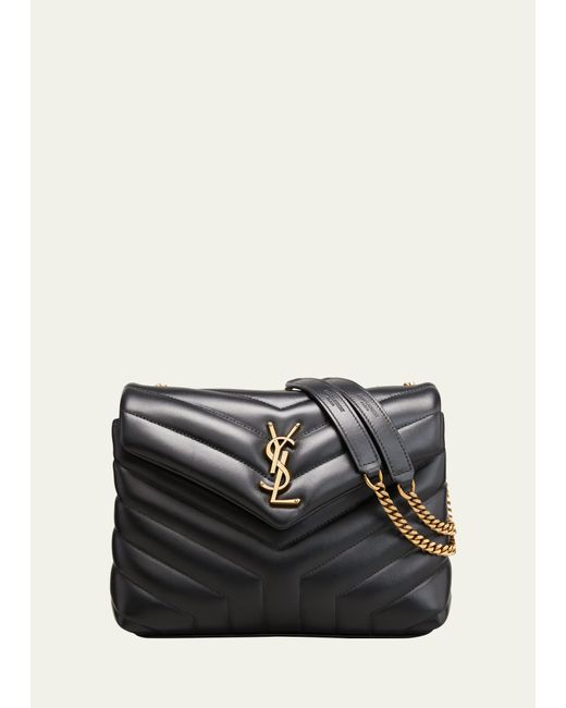 Saint Laurent Natural Loulou Small Ysl Shoulder Bag In Quilted Leather