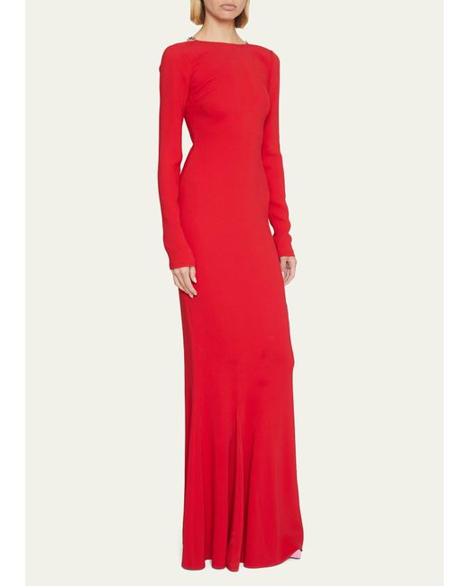 Givenchy Red Long Sleeve Gown W/ Chain Detail