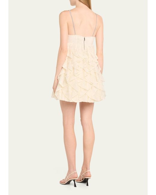 Alice + Olivia Natural Wilmarie Embellished Lace Ruffle Mini Gown