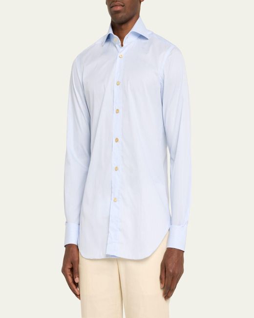 Kiton Blue Cotton Stripe Sport Shirt for men