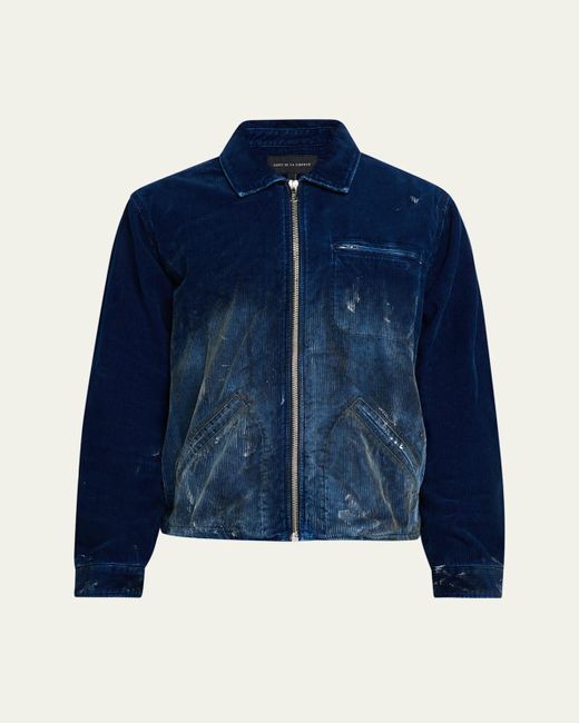 Cout de la Liberte Blue Corduroy Splatter Full-Zip Blouson for men