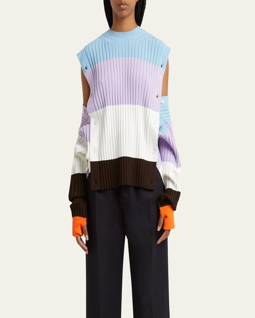 Setchu White Detachable Ribbed Button Sweater