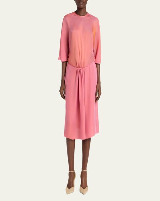 Giorgio Armani Pink Iridescent Chiffon 3/4-Sleeve Midi Dress