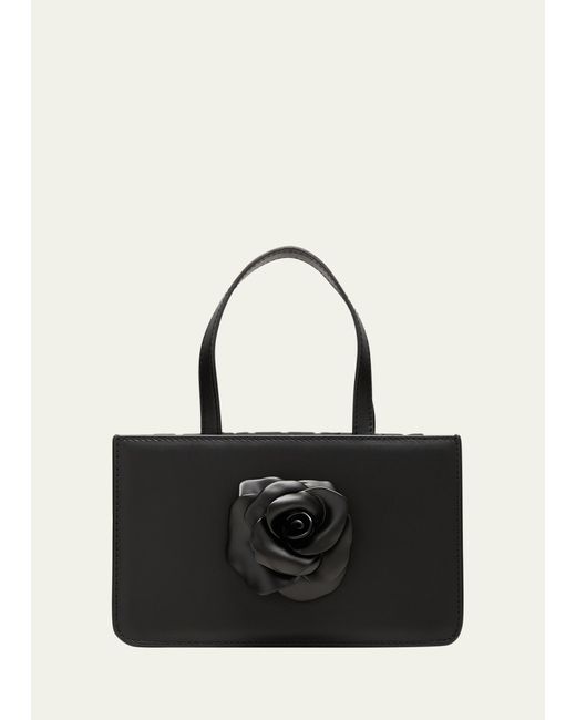 Puppets and Puppets Black Small Rose Leather Top-handle Bag
