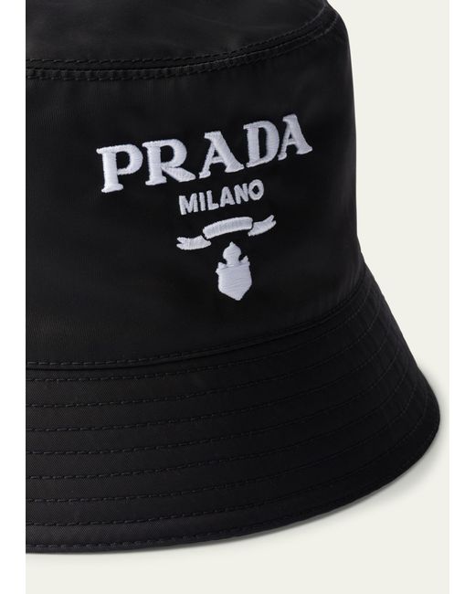 Prada Black Embroidered Logo Bucket Hat for men