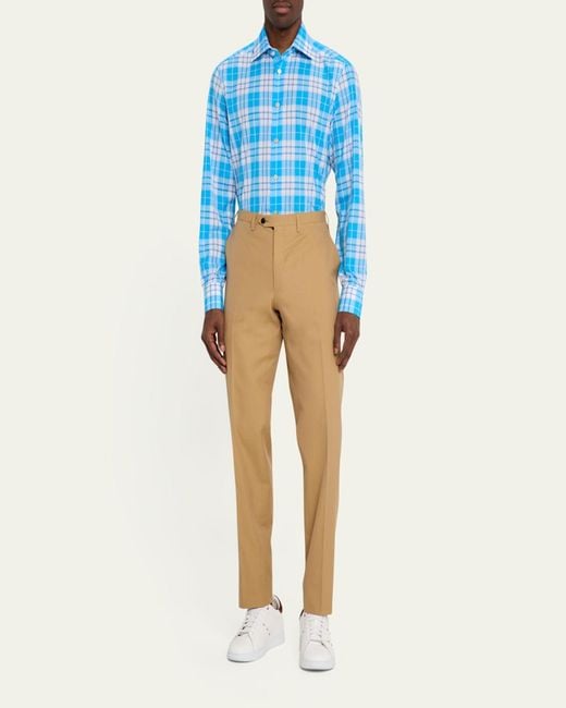Kiton Natural Flat-Front Twill Pants for men