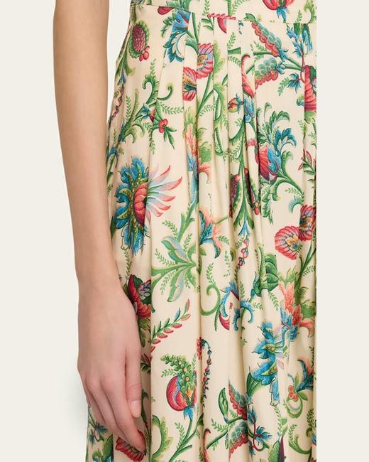 Etro White Pleated Floral Cotton Maxi Circle Skirt