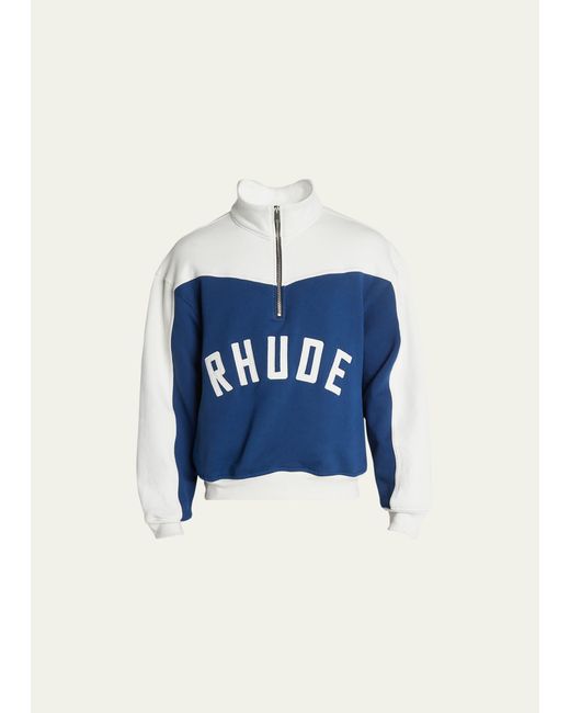 Rhude Blue Logo Colorblock Cotton Terry Varsity Sweatshirt for men