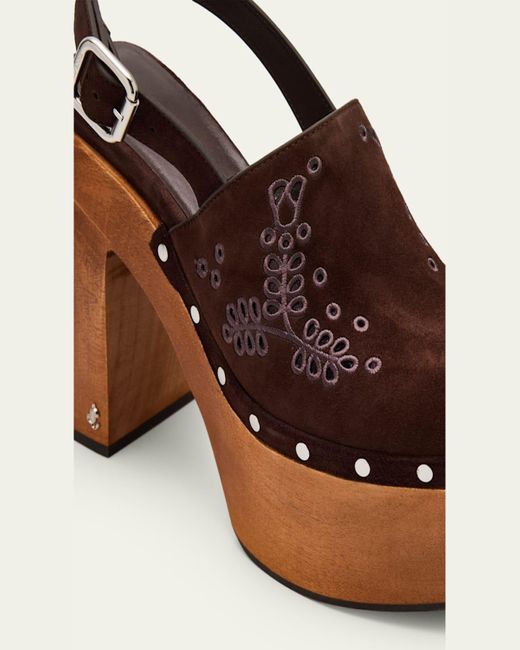 Jimmy Choo Brown Alida Embroidered Suede Platform Clogs