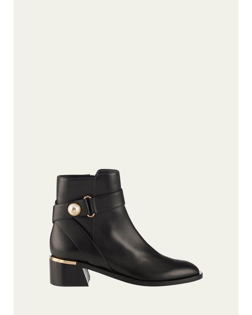 Jimmy Choo Black Noor Leather Pearly-button Ankle Booties
