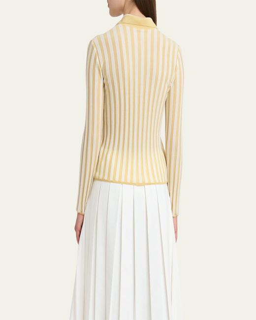 Plan C Natural Stripe Collared Wool Cardigan