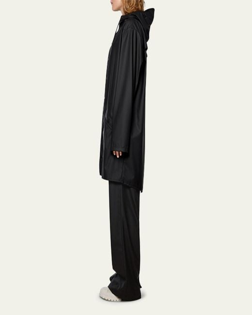 Rains Black Long Snap-Front Jacket