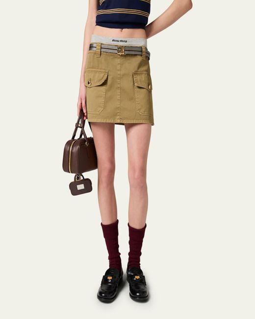 Miu Miu Natural Mid-Rise Mini Skirt With Belt