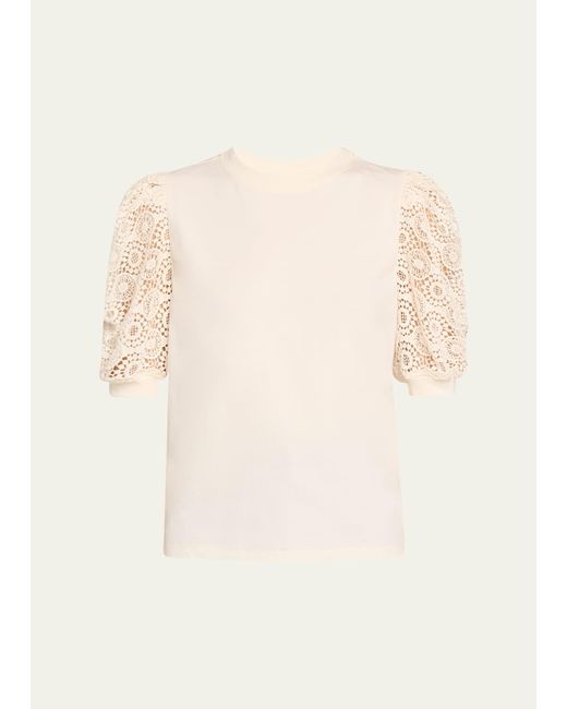 FRAME Natural Frankie Lace-sleeve Tee
