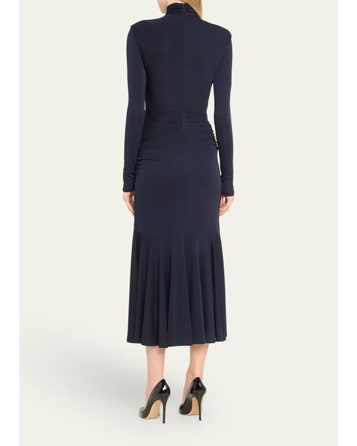 Cinq À Sept Blue Johnson Mock-neck Wrap-skirt Midi Dress