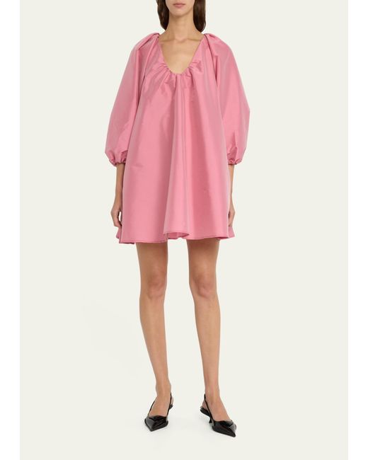 BERNADETTE Pink Puff-sleeve Taffeta Mini Dress