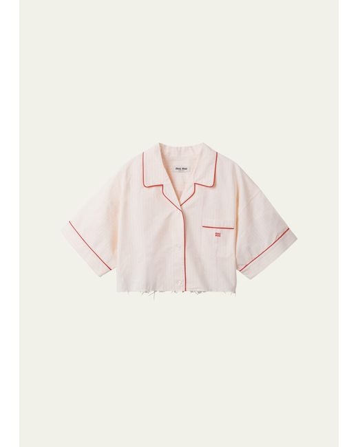Miu Miu Pink Piped Short-sleeve Cropped Button-front Shirt