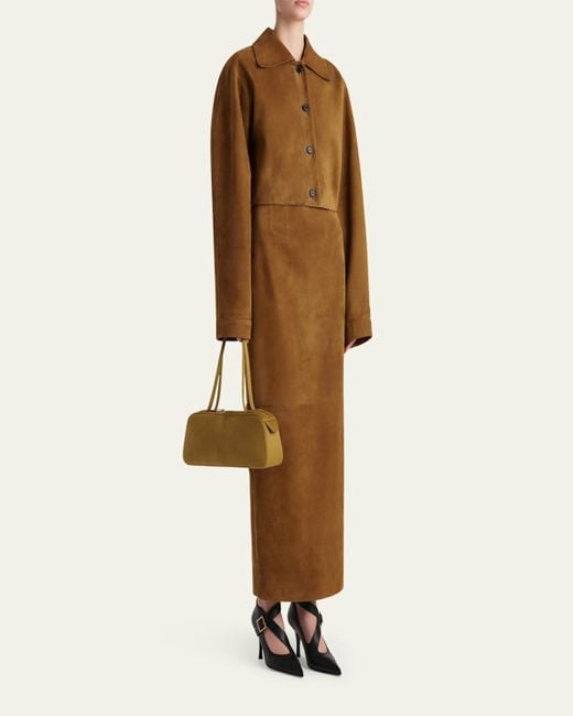 Khaite Natural Loxley Long Pencil Leather Skirt