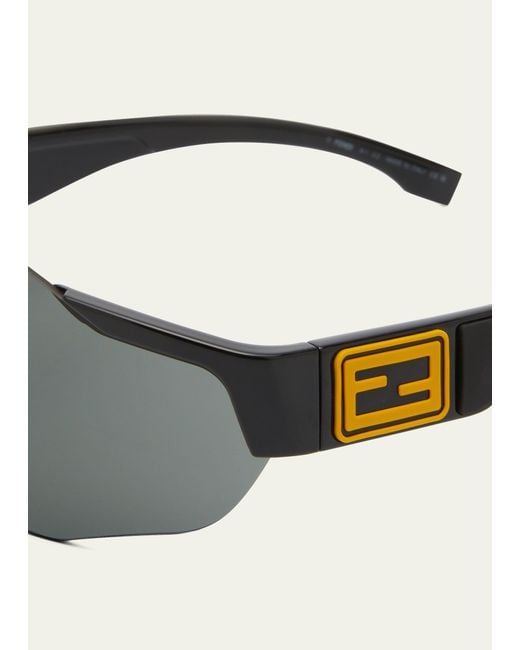 Fendi White Ff-logo Rimless Shield Sunglasses for men
