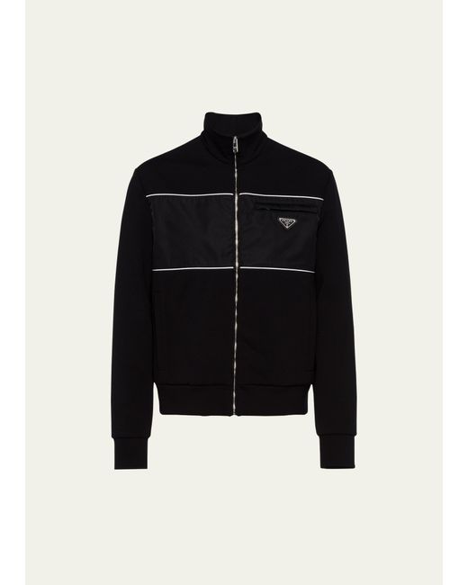 Prada Black Tech Fleece Full-zip Sweatshirt for men