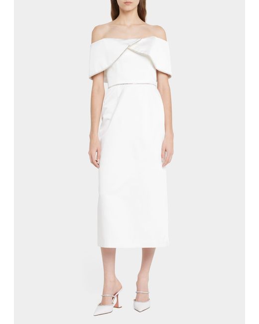 Markarian Eveline Foldover Off-the-shoulder Midi Dress in White | Lyst