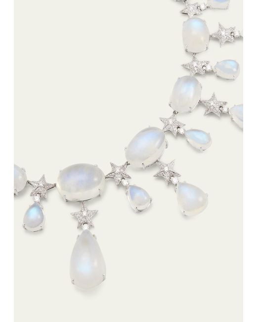 Verdura Natural 18k White Gold Stardust Moonstone And Diamond Necklace