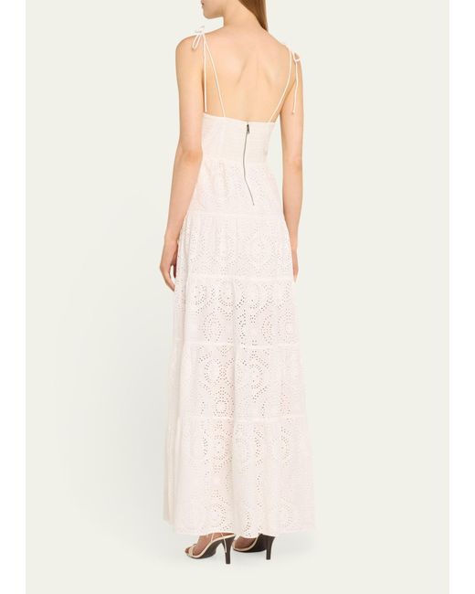 Alice + Olivia Natural Shantella Embroidered Voile Tiered Maxi Dress