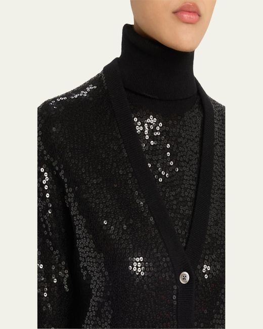 Michael Kors Black Sequined Cashmere V-Neck Cardigan
