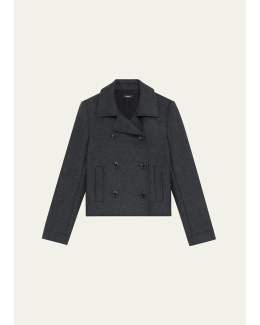 Theory Blue Shrunken Wool Double-breasted Peacoat