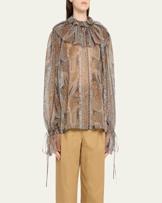Saint Laurent Natural Paisley Button Down Sheer Blouse