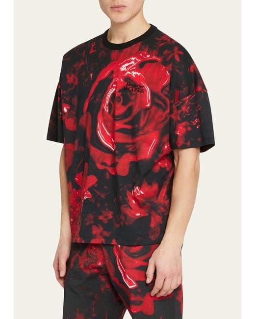 Alexander McQueen Red Floral Wax Seal Print T-shirt for men