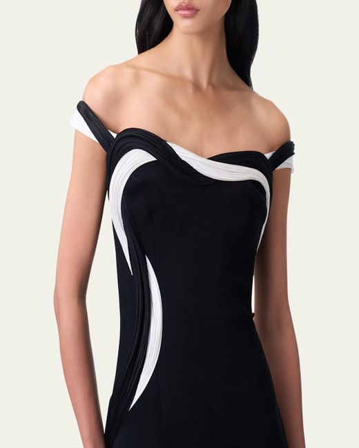 Gaurav Gupta Blue Orbital Interplay Off-Shoulder Column Gown