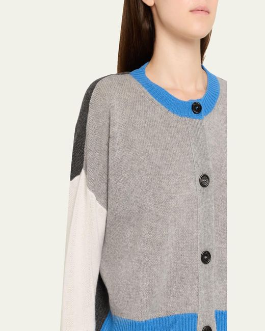 Marni Blue Colorblock Cashmere Crewneck Cardigan
