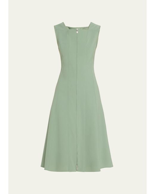 ADEAM Green Giselle Midi Dress With Lace-up Detail