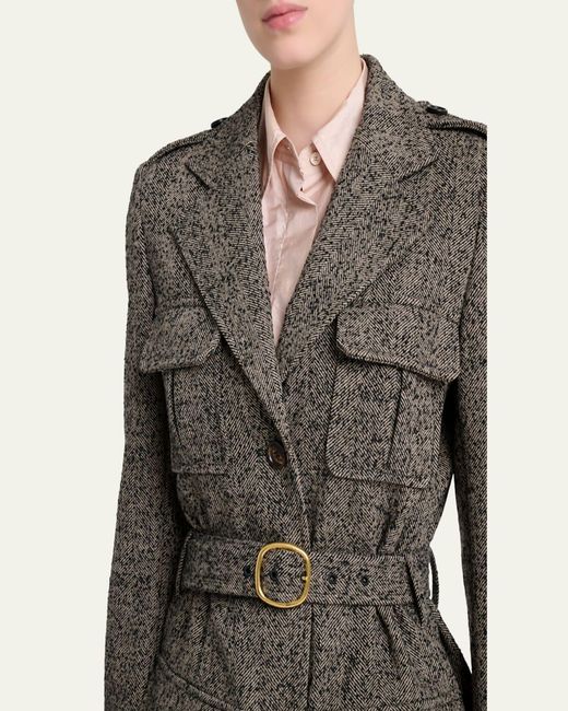 Chloé Black Wool Chevron Belted Utility Jacket