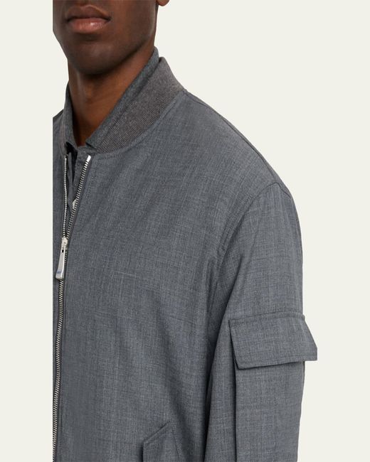 Kiton Gray Zip-Front Wool Bomber Jacket for men