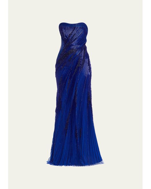 Gaurav Gupta Blue The Lightening Embellished Strapless Gown