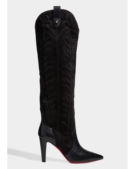 Christian Louboutin Black Santia Botta Mixed Leather Red Sole Boots