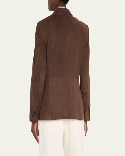 Brunello Cucinelli Brown Suede Single-Breasted Blazer Jacket
